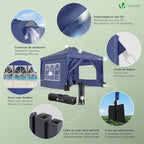 VOUNOT Gazebo 3x3m Pieghevole con 4 Parti Laterali Rimovibili, Gazebo da Giardino Tenda Padiglione Sistema di Clic Pop up con 4 Sacchi di Sabbia di Peso e Sacca di Trasporto, Colore Blu : Amazon.it: Giardino e giardinaggio