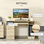Easycomfort Scrivania da PC per Ufficio con Scaffali, Cassetti e Ripiano Testiera in Legno, 125x60x74cm