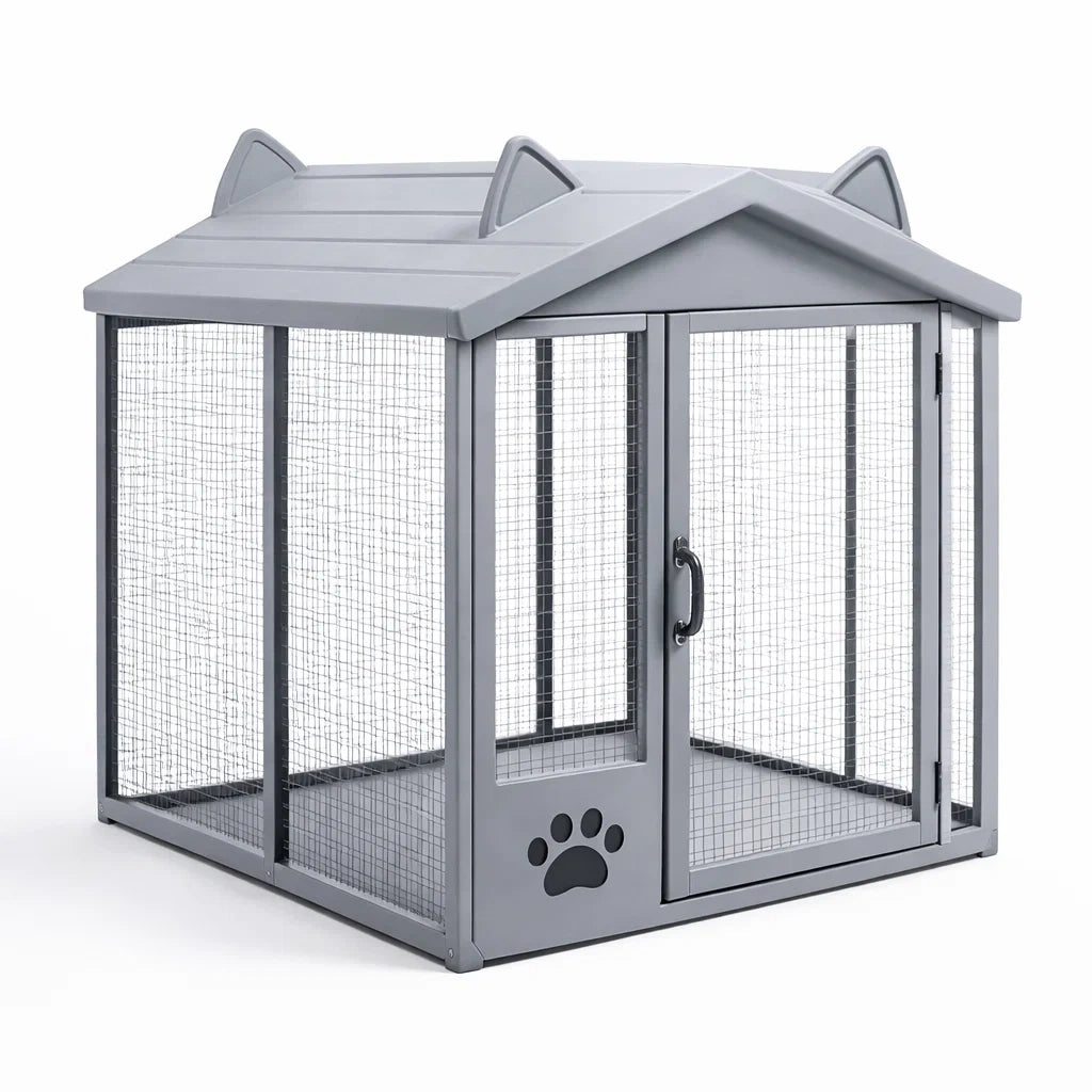 Gabbia per gatti in metallo con tetto a orecchie 100x80x120 cm grigio