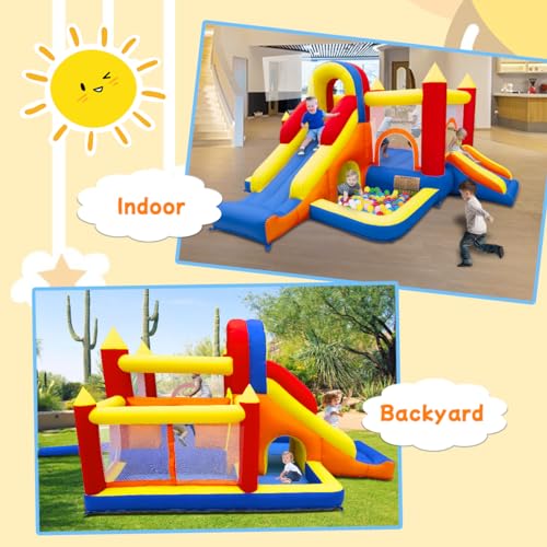 Ballsea Castello gonfiabile con ventilatore   paradiso per bambini XXL indoor con scivolo, rete di sicurezza, certificato EN71, per 3 8 anni : Amazon.it: Giochi e giocattoli