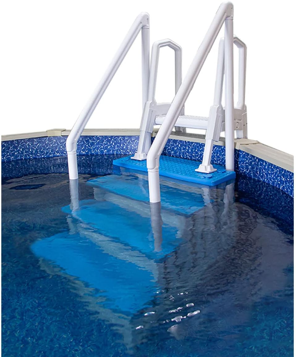 Gradini antiscivolo per piscine | Grigi | Per piscine fuori terra | Possono essere montati su ponti alti da 48" a 54" | Scale di sicurezza con portata fino a 300 libbre