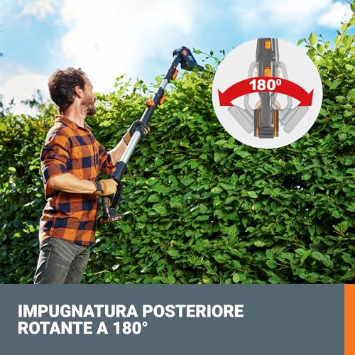 WORX, Tagliasiepi telescopico senza fili WG252E da 18 V (20 V max), con lama da 45 cm, Ø 16 mm, taglio PowerShare con manico lungo da 1,8 3,2 m, testa con sega su asta : Amazon.it: Giardino e giardinaggio