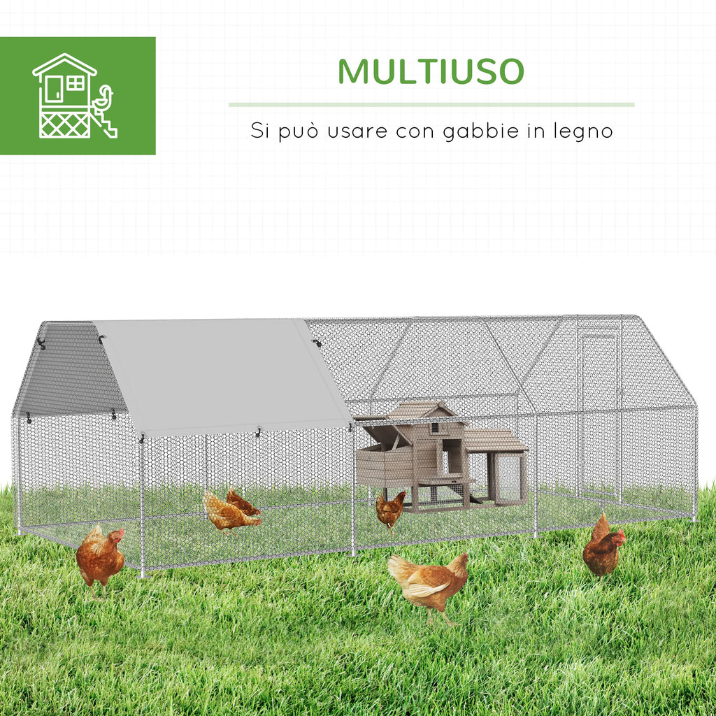 Easycomfort Recinto Gabbia per Galline in Metallo Galvanizzato Impermeabile, Pollaio con Porta e Copertura Oxford, 280x570x195cm