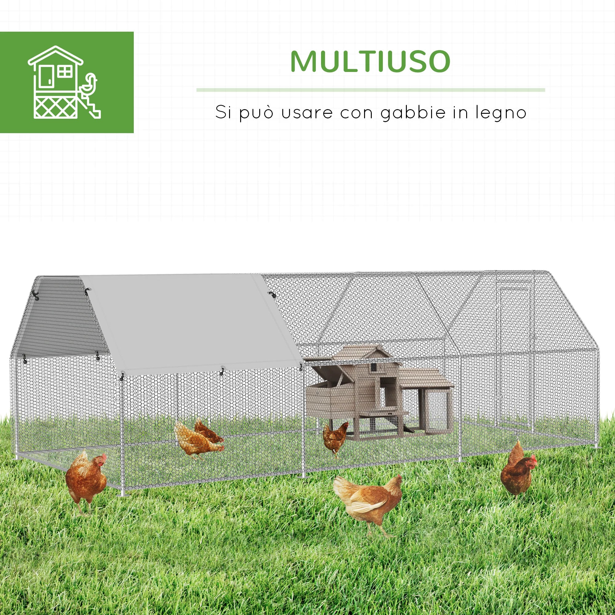 Easycomfort Recinto Gabbia per Galline in Metallo Galvanizzato Impermeabile, Pollaio con Porta e Copertura Oxford, 280x570x195cm