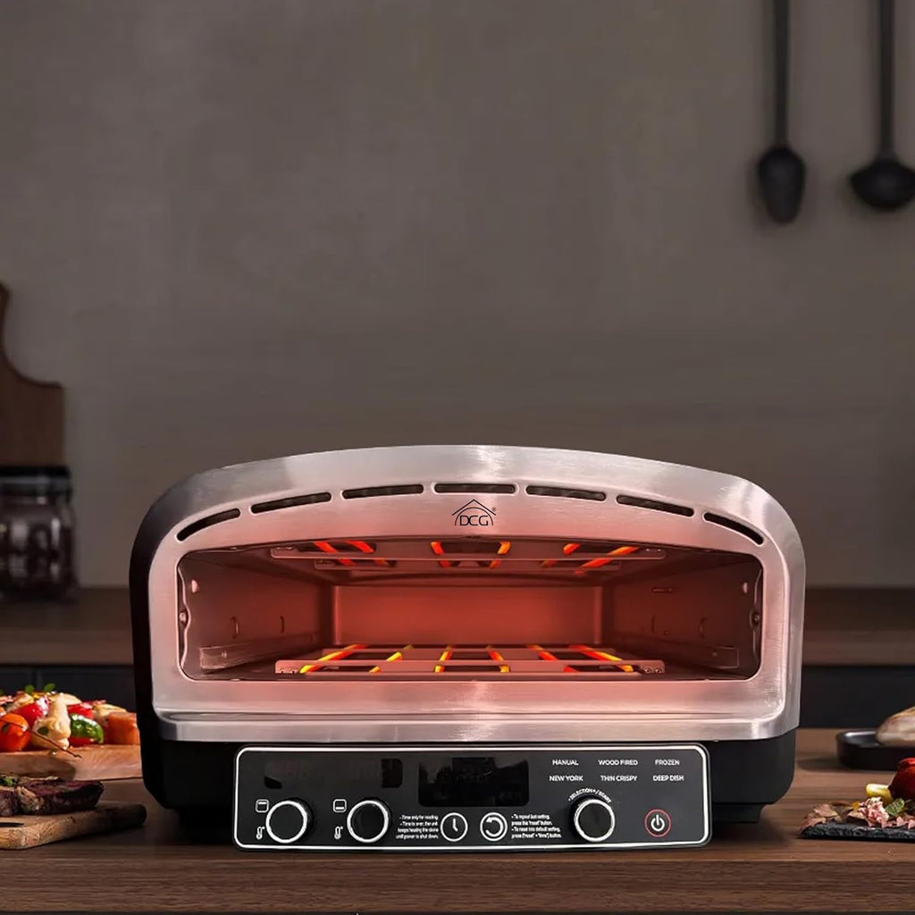 Forno Pizza XXL Professionale, Cuoce in 2 minuti, scalda fino a 400°, Piano cottura in pietra refrattaria da 37x37 cm rimovibile, 2200W 20LT Con pala in alluminio