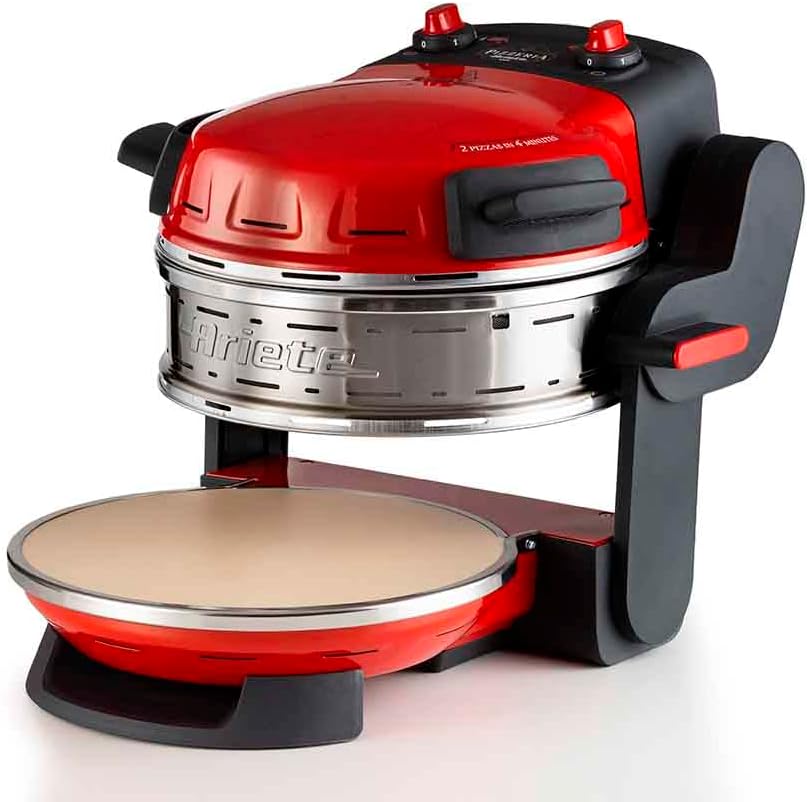 Ariete 927 Pizzeria Ariete, Forno pizza doppio, 2300 W, 2 pietre refrattarie, 2 pizze in 4 minuti, 2 termostati, Diametro 32 cm, 5 livelli di cottura, 2 pale in acciaio inox, Rosso