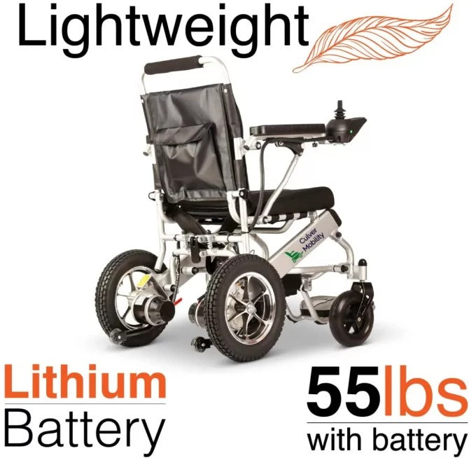 Culver Mobility, sedia a rotelle elettrica pieghevole, leggera, sicura, motorizzata, approvata dalla FDA, per viaggi in aereo (RAMPA per sedia a rotelle in omaggio) (argento - 17,5 pollici)