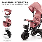 Kinderkraft AVEO Triciclo bambini dai 9 Mesi fino 25 kg, Passeggino con Maniglione del Genitore regolabile, Bici, Compatto pieghevole, Sedile girevole Fronte Mamma e Strada, Ruota libera, Rosa : Videogiochi