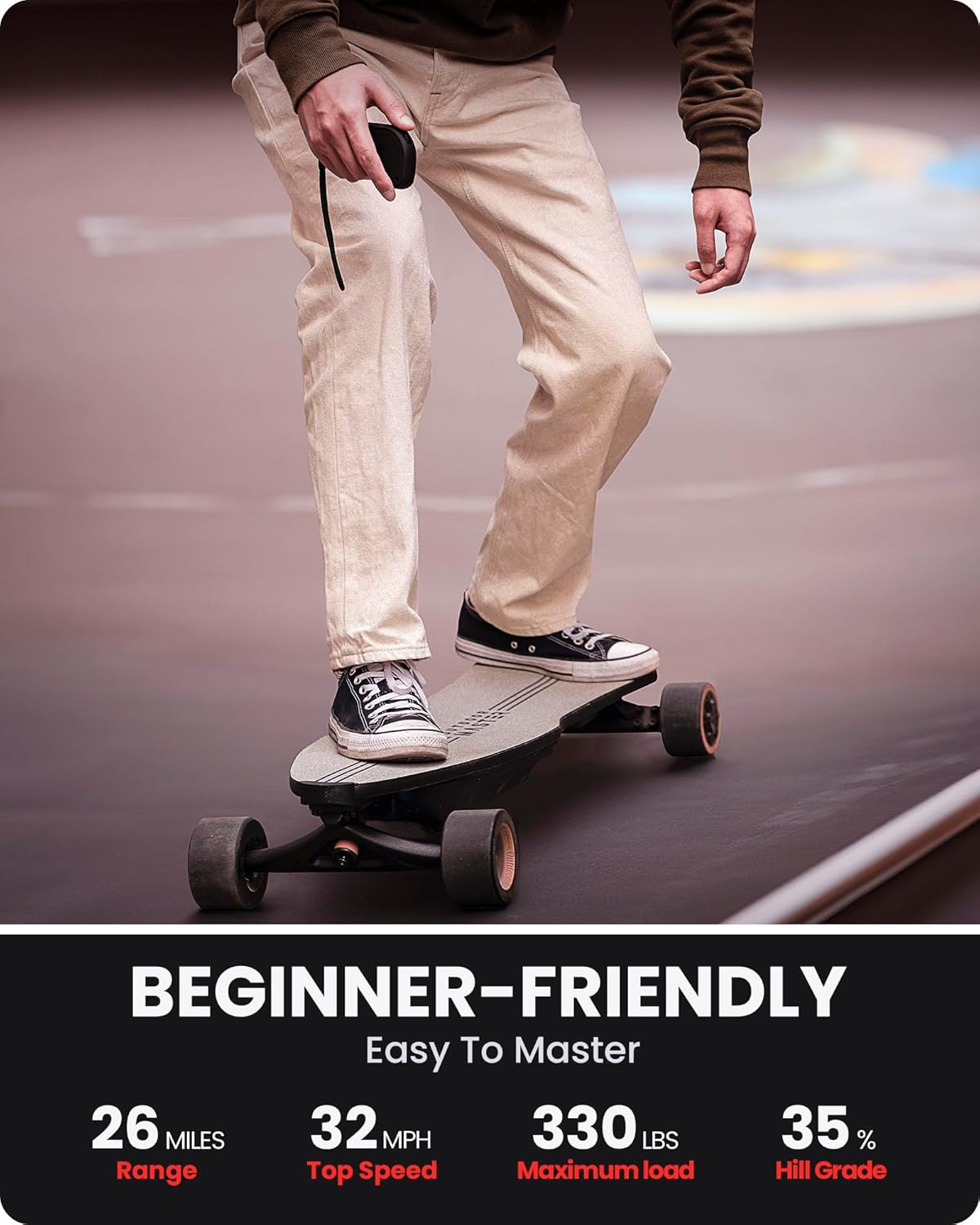 Skateboard elettrico Caribou con telecomando, autonomia 26 miglia, velocità massima 32 mph, 2 motori nel mozzo da 1000 W, longboard elettrico per adulti e adolescenti principianti, garanzia di 6 mesi.