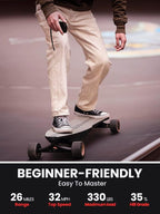 Skateboard elettrico Caribou con telecomando, autonomia 26 miglia, velocità massima 32 mph, 2 motori nel mozzo da 1000 W, longboard elettrico per adulti e adolescenti principianti, garanzia di 6 mesi.