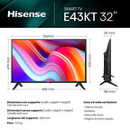 Hisense 32" HD 32E43KT, Smart TV VIDAA U6, Game Mode, Controlli vocali Alexa, Tuner DVB T2/S2 HEVC 10, lativù : Amazon.it: Elettronica