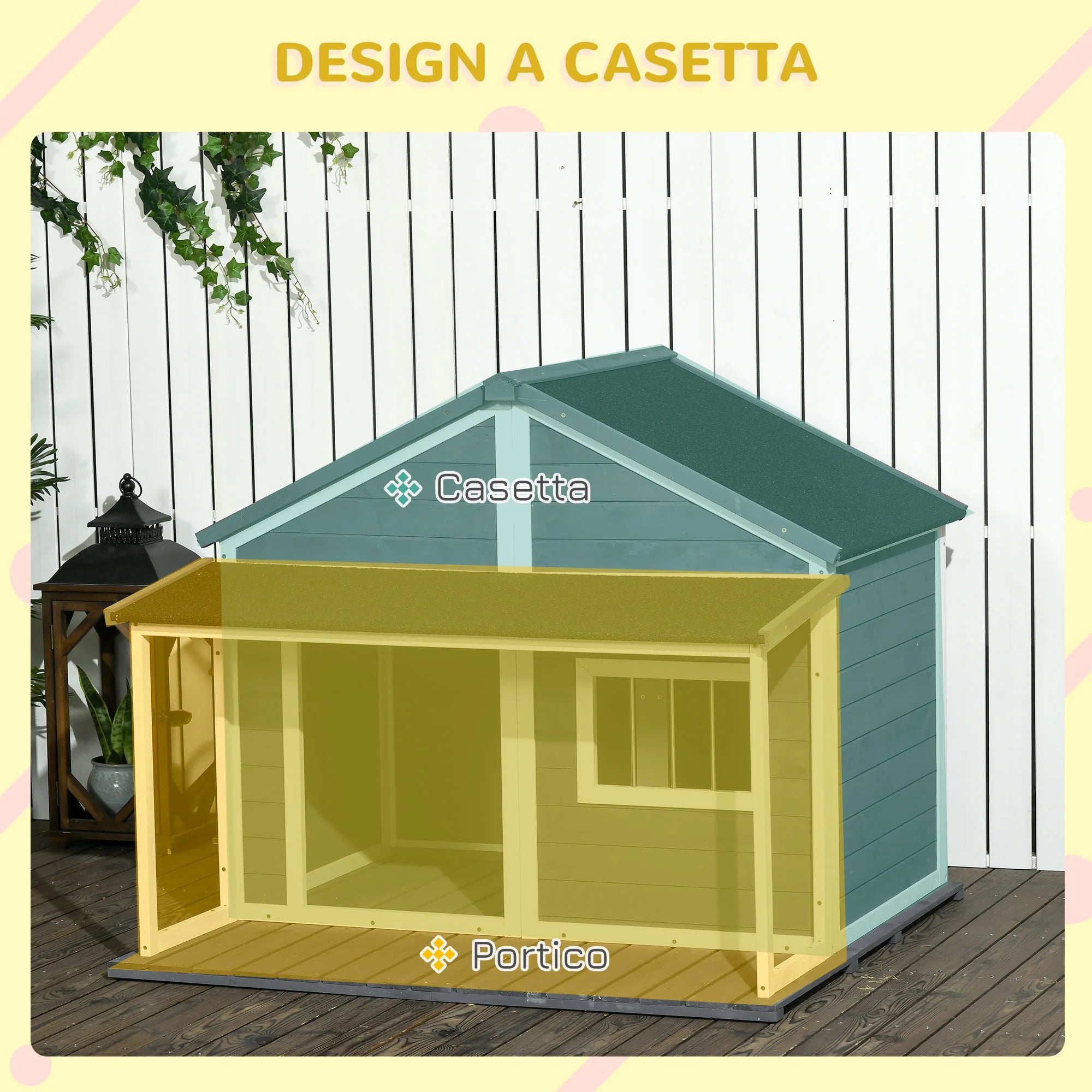 Easycomfort Cuccia per Cani da Esterno con Terrazza, Finestra e Tetto Impermeabile, 124x112x105cm, Grigio