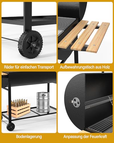 Carro XXL per grigliate, affumicatore per barbecue, barbecue a carbone con coperchio, griglia camino per barbecue a carbone, forno ahumador e accessori per barbecue, con guanti da barbecue : Amazon.it: Giardino e giardinaggio