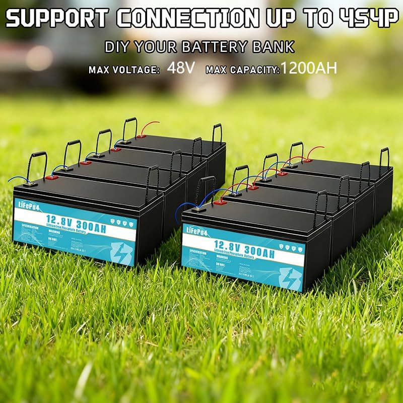 LiFePO4 12V 300Ah Lithium Iron Phosphate Battery with 300A BMS Battery Life More than 8 Years, Suitable for Camping, Solar Power, Emergency Power etc.