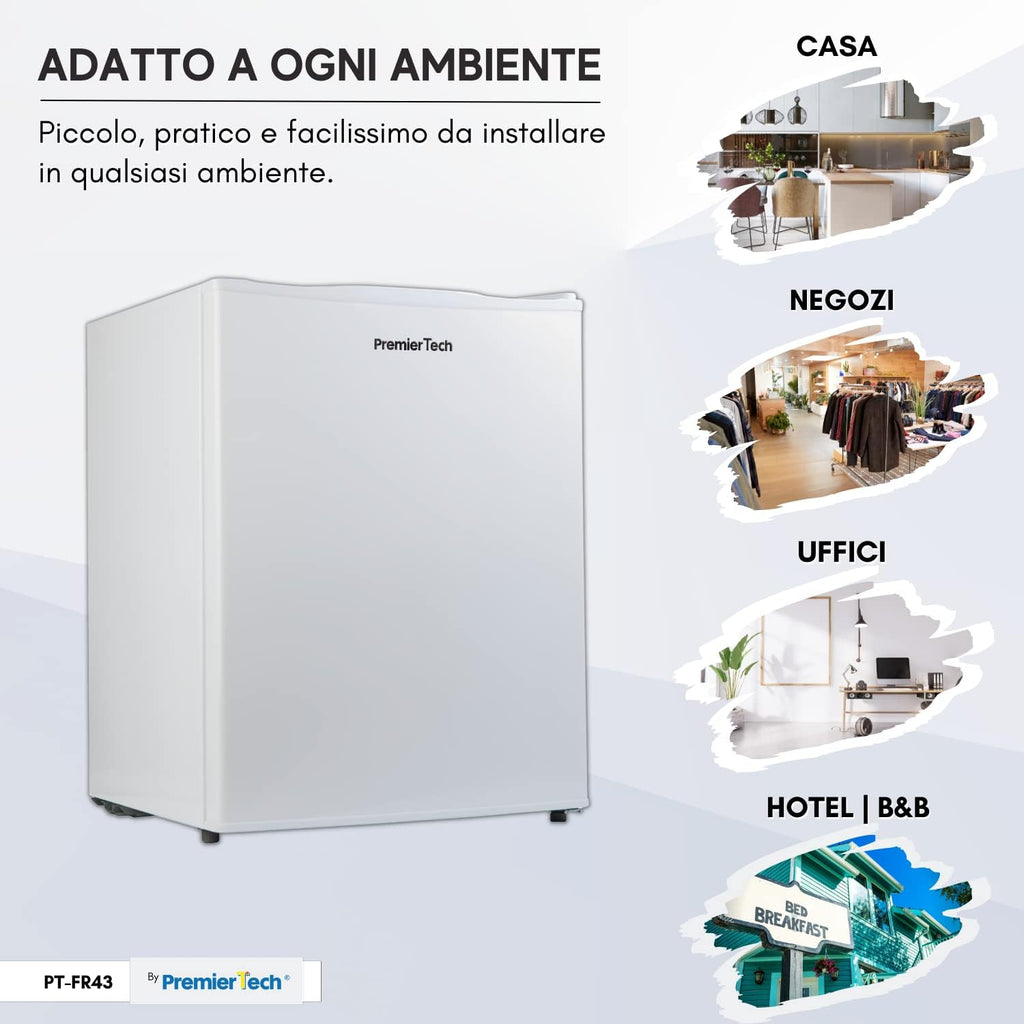 PremierTech Mini Congelatore, Freezer 42 litri, 4**** Stelle, Compatto, Da Tavolo, Risparmio Energetico, Porta reversibile, Bianco, PT-FR43