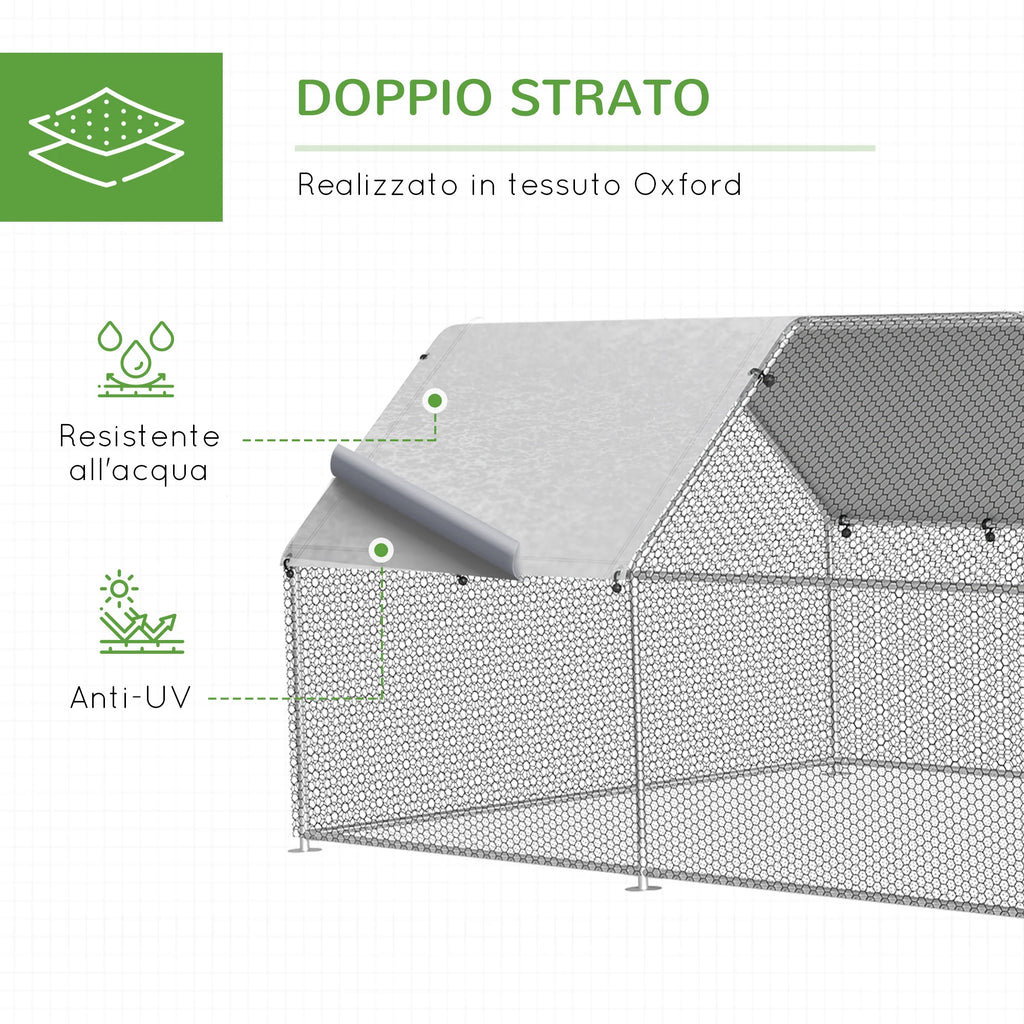 Easycomfort Recinto Gabbia per Galline in Metallo Galvanizzato Impermeabile, Pollaio con Porta e Copertura Oxford, 280x570x195cm