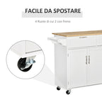 Easycomfort Carrello da Cucina Multiuso in Legno con 2 Cassetti, 3 Antine e 4 Ruote 121x46x91cm - Bianco