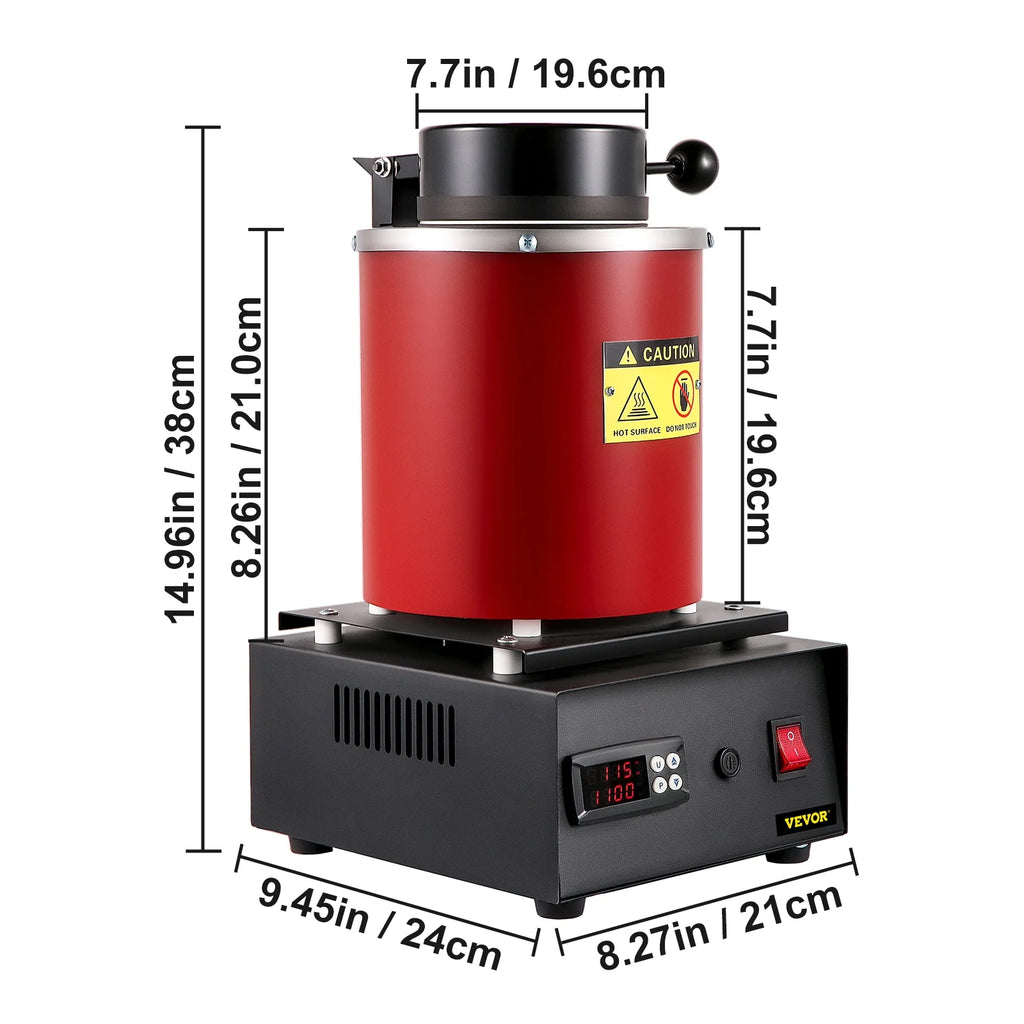 Forno di fusione elettrico VEVOR, forno di fusione elettrico digitale da 3 kg, forno per fusione dell'oro da 1750 W, 1150 °C/2102 °F con crogiolo in grafite e matrice per lingotti per la lavorazione di fusione di oro, argento, rame e alluminio.