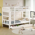 Letto a castello 90 x 200 cm, con scala, moderno letto a soppalco in legno massiccio con 2 cassetti, letto funzionale con rete a doghe e protezione dalle cadute, per 2 bambini, senza materasso