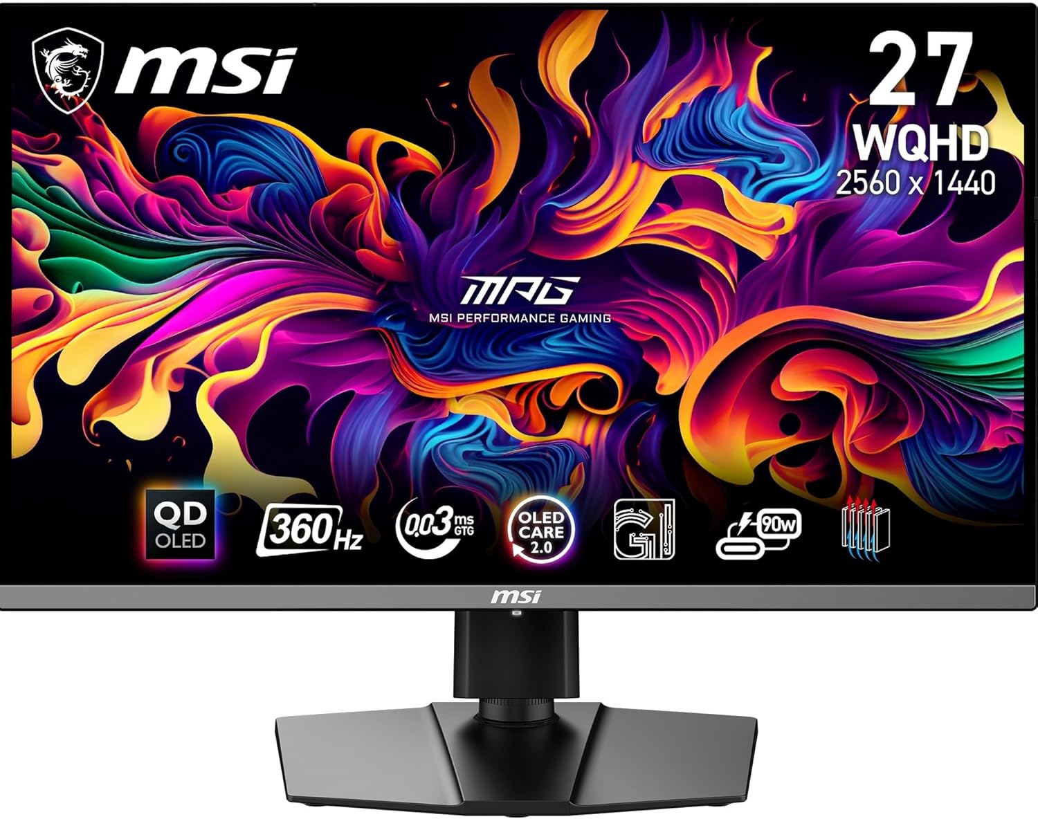 MSI MPG 271QRX QD-OLED 27" WQHD Gaming Monitor - Pannello OLED Quantum Dot 2560 x 1440, 360Hz / 0,03ms, 99% DCI-P3, ΔE≤2, DisplayHDR True Black 400, KVM, RGB - DP 1.4a, HDMI 2.1, USB Type-C