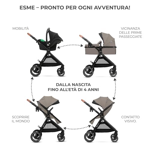 Kinderkraft ESME Trio passeggino neonati 3 in 1 fino 26 kg, con Ovetto I SIZE 40 75 cm, Carrozzina reversibile fronte mamma e strada, Pieghevole, Beige : Prima infanzia