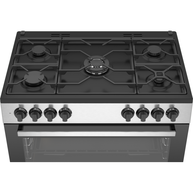 Beko GM15122DXB - Cucina a Libera Installazione Inox 90x60 cm 5 Fuochi con Forno Elettrico Ventilato