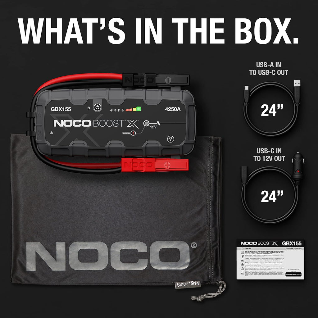 NOCO Boost X GBX155: UltraSafe 4250A Emergency Starter - 12V Lithium Battery Booster, Portable Power Bank Charger and Jump Leads - For Petrol Engines up to 10L and Diesel Engines up to 8L