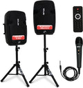 Pyle EUPPHP1249KT Pair of PA Speakers with Bluetooth, Stand, Microphone and Remote Control, 12" Subwoofer with USB, SD Card Reader, Portable Audio Amplifier for DJ Concerts