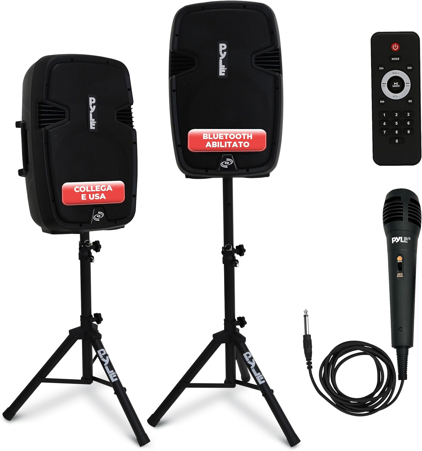Pyle EUPPHP1249KT Pair of PA Speakers with Bluetooth, Stand, Microphone and Remote Control, 12" Subwoofer with USB, SD Card Reader, Portable Audio Amplifier for DJ Concerts