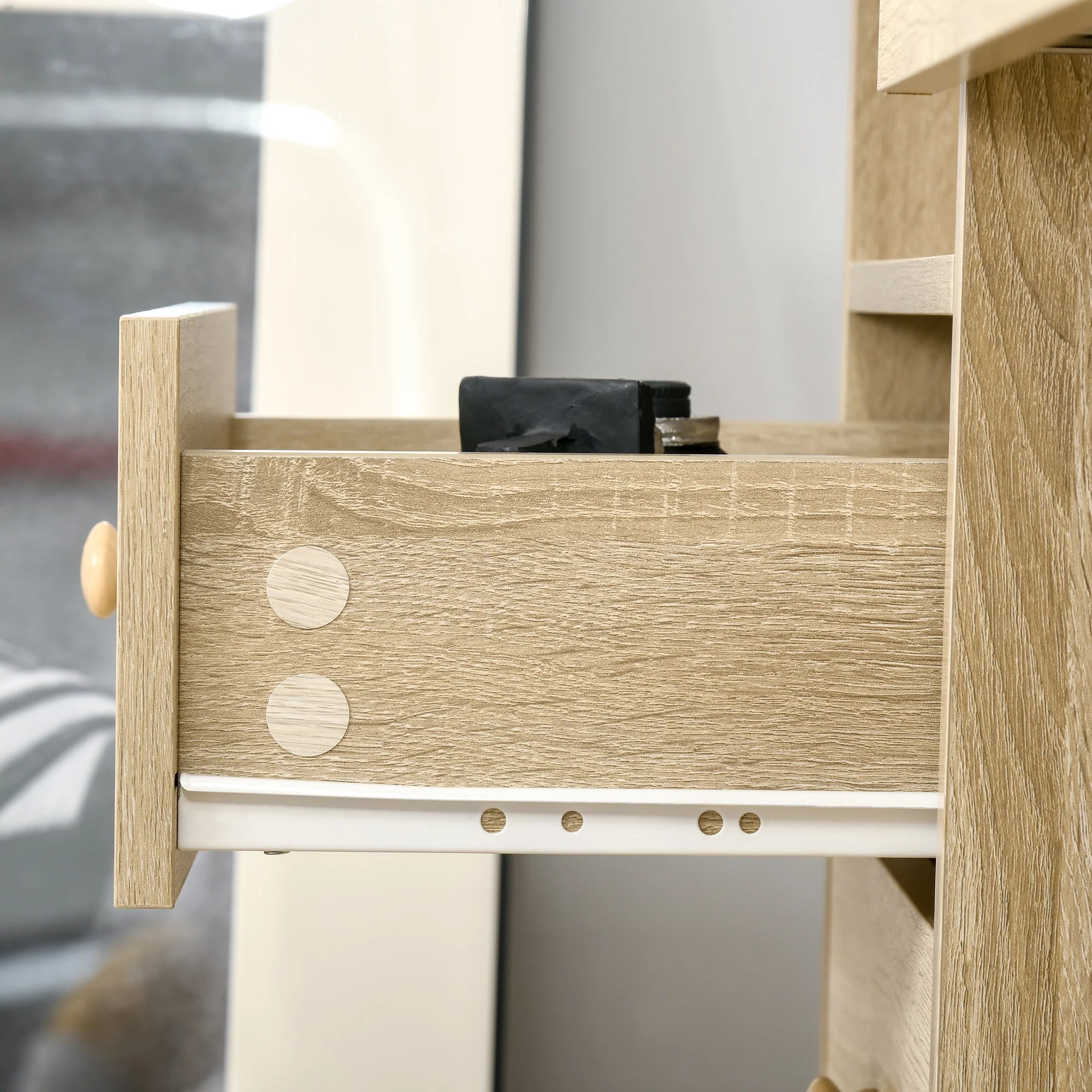 Easycomfort Scrivania da PC per Ufficio con Scaffali, Cassetti e Ripiano Testiera in Legno, 125x60x74cm
