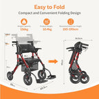 VOCIC Deambulatore per sedia a rotelle 2 in 1, pieghevole e leggero, con sedile, pneumatici in gomma per esterni, per tutti i terreni, leggeri con tasca a rete, in alluminio, colore rosso : Amazon.it: Salute e cura della persona