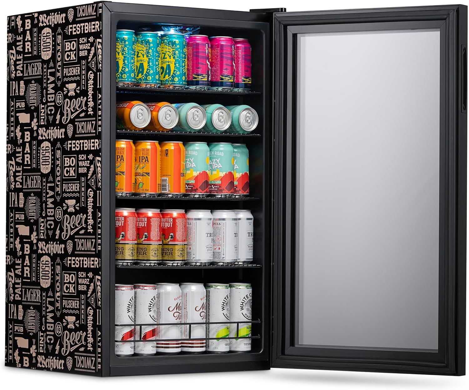 Frigorifero per bevande | 126 lattine indipendente con porta in vetro con cerniera a destra | Mini frigorifero per bevande, perfetto per birra, vino, bibite e bevande fredde