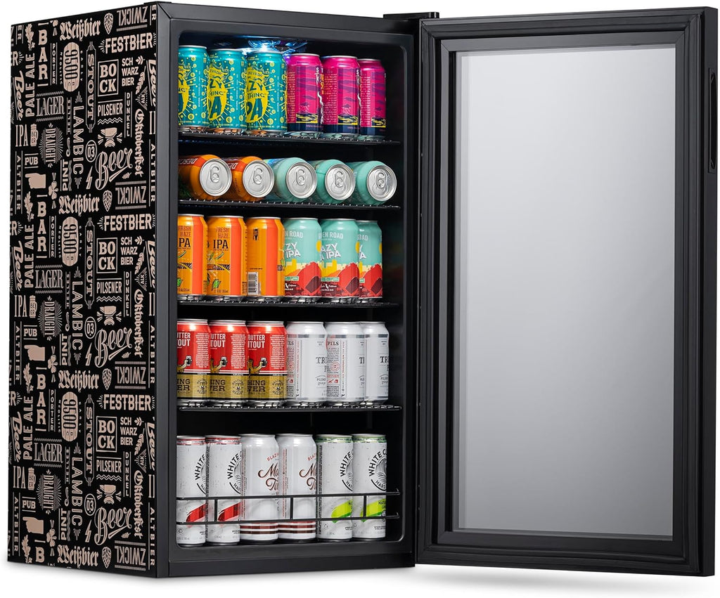 Frigorifero per bevande | 126 lattine indipendente con porta in vetro con cerniera a destra | Mini frigorifero per bevande, perfetto per birra, vino, bibite e bevande fredde
