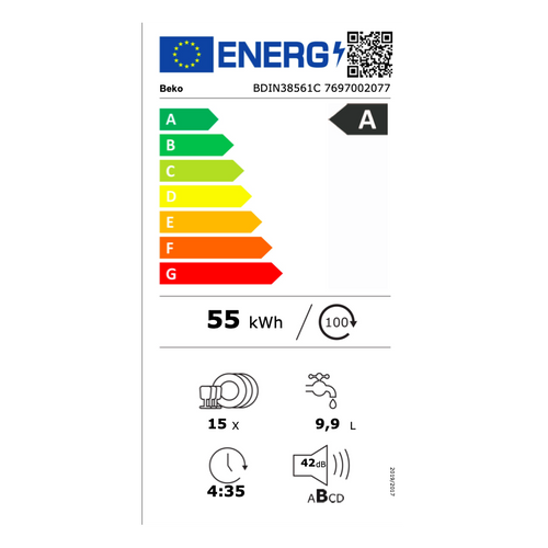 Beko BDIN38561C - Lavastoviglie a Scomparsa Totale 15 Coperti 60 cm Classe A