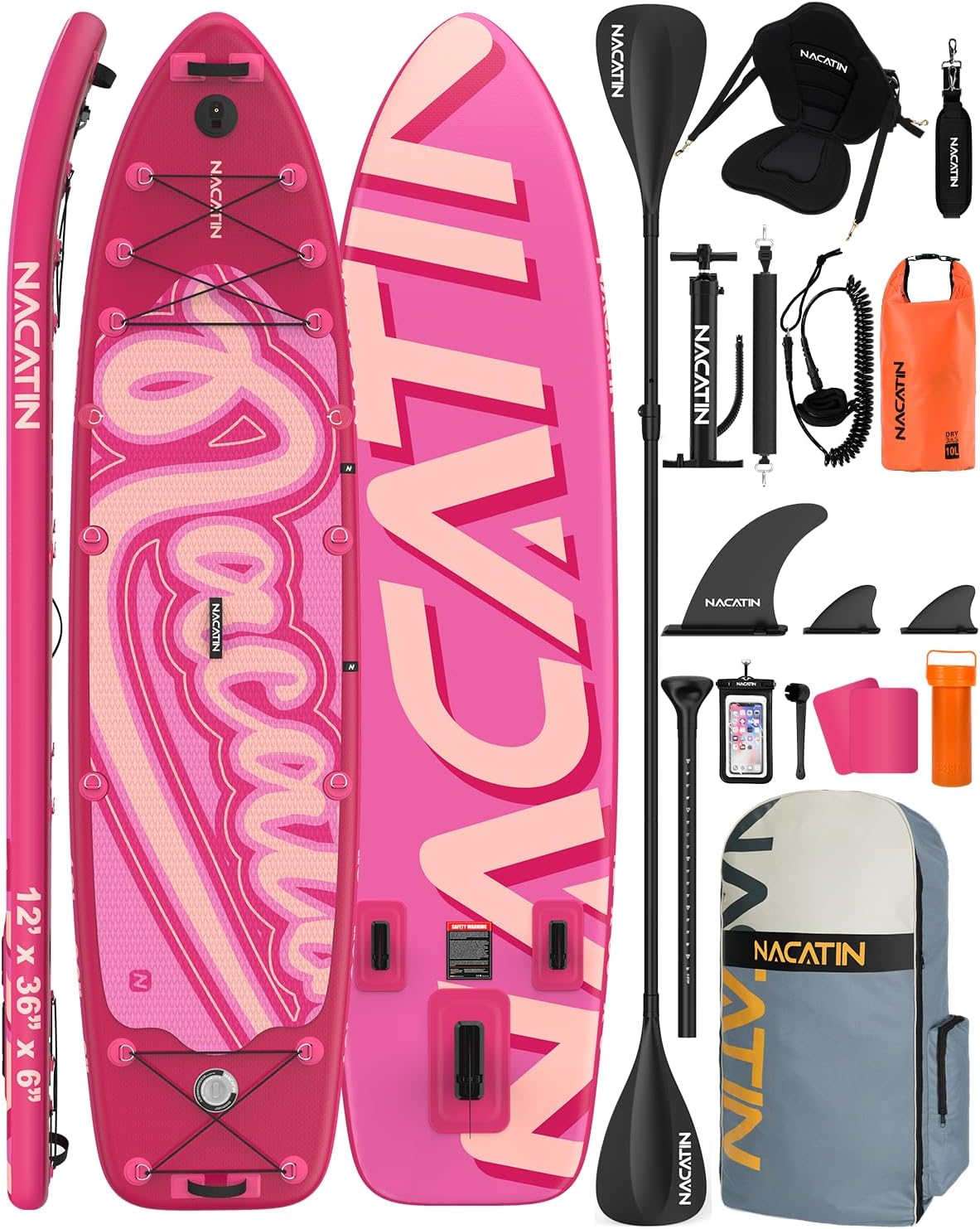 Tavole da paddle per la famiglia, gonfiabili da 12", con kit di conversione kayak, set completo di tavole da paddle per adulti, con singola pagaia doppia, seggiolino per kayak e altri accessori