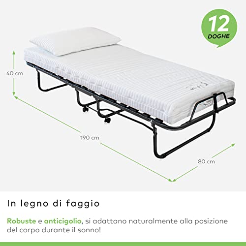 EVERGREENWEB Letto Brandina Pieghevole con Materasso Memory Foam 80x190 Alto 12 cm SFODERABILE LAVABILE, Struttura Rete Singola a Doghe in Legno   Cuscino Omaggio, Kit Letto Salvaspazio con Rotelle : Amazon.it: Casa e cucina
