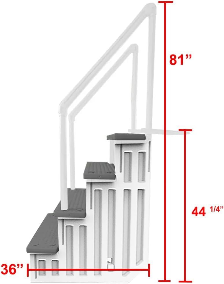 Gradini antiscivolo per piscine | Grigi | Per piscine fuori terra | Possono essere montati su ponti alti da 48" a 54" | Scale di sicurezza con portata fino a 300 libbre