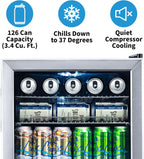 Frigorifero per bevande | 126 lattine indipendente con porta in vetro con cerniera a destra | Mini frigorifero per bevande, perfetto per birra, vino, bibite e bevande fredde