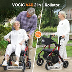 VOCIC Deambulatore per sedia a rotelle 2 in 1, pieghevole e leggero, con sedile, pneumatici in gomma per esterni, per tutti i terreni, leggeri con tasca a rete, in alluminio, colore rosso : Amazon.it: Salute e cura della persona