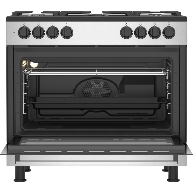 Beko GM15122DXB - Cucina a Libera Installazione Inox 90x60 cm 5 Fuochi con Forno Elettrico Ventilato