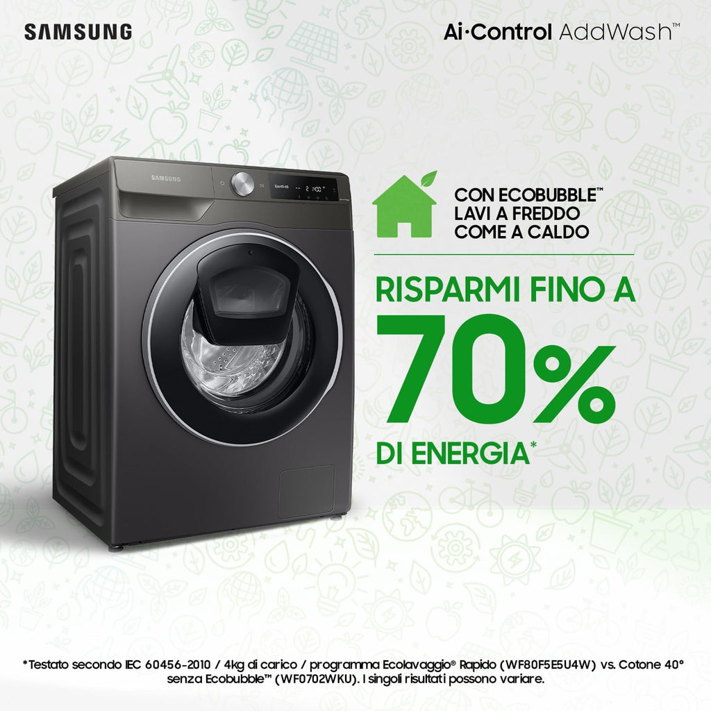 Lavatrice AI control Addwash WW90T684DLN/S3, Libera installazione, 9 Kg, 1400 RPM, WiFi, Ecodosatore, Vapore, Carica Frontale, 60l x 85h x 55p cm, Nero