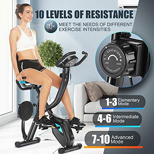 Profun Cyclette pieghevole da fitness, 10 livelli di resistenza magnetica e sedile ampio e confortevole, bicicletta di esercizio da interni, supporto per tablet e monitor digitale : Sport e tempo libero