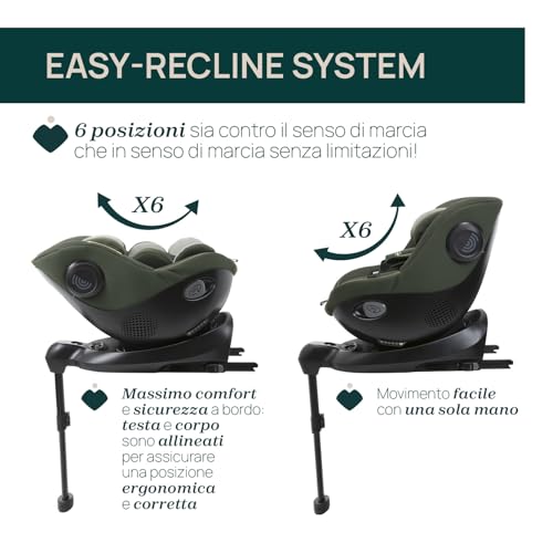 Chicco Seat105 I Size, Seggiolino Auto Omologato ECE R129/03, Girevole A 360°, Reclinabile in 6 Posizioni, Installazione Semplice e Veloce, Riduttore Incluso, 40 105 cm, Gruppo 0/1/2, da 0 a 4 Anni : Prima infanzia