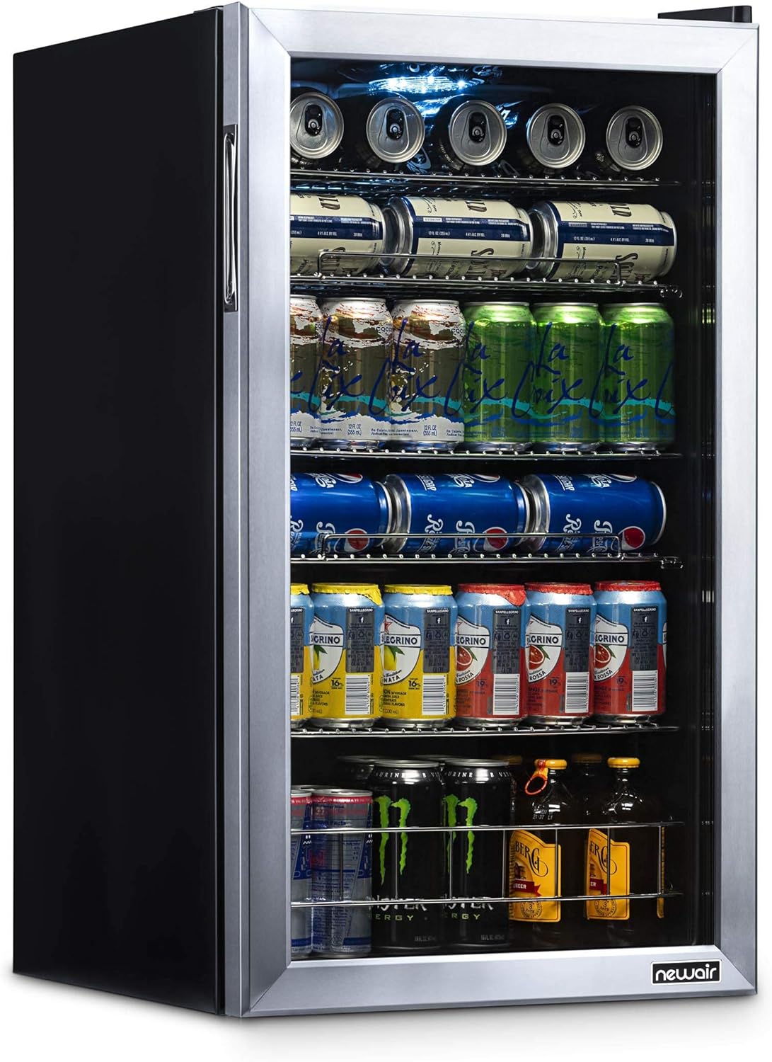 Frigorifero per bevande | 126 lattine indipendente con porta in vetro con cerniera a destra | Mini frigorifero per bevande, perfetto per birra, vino, bibite e bevande fredde