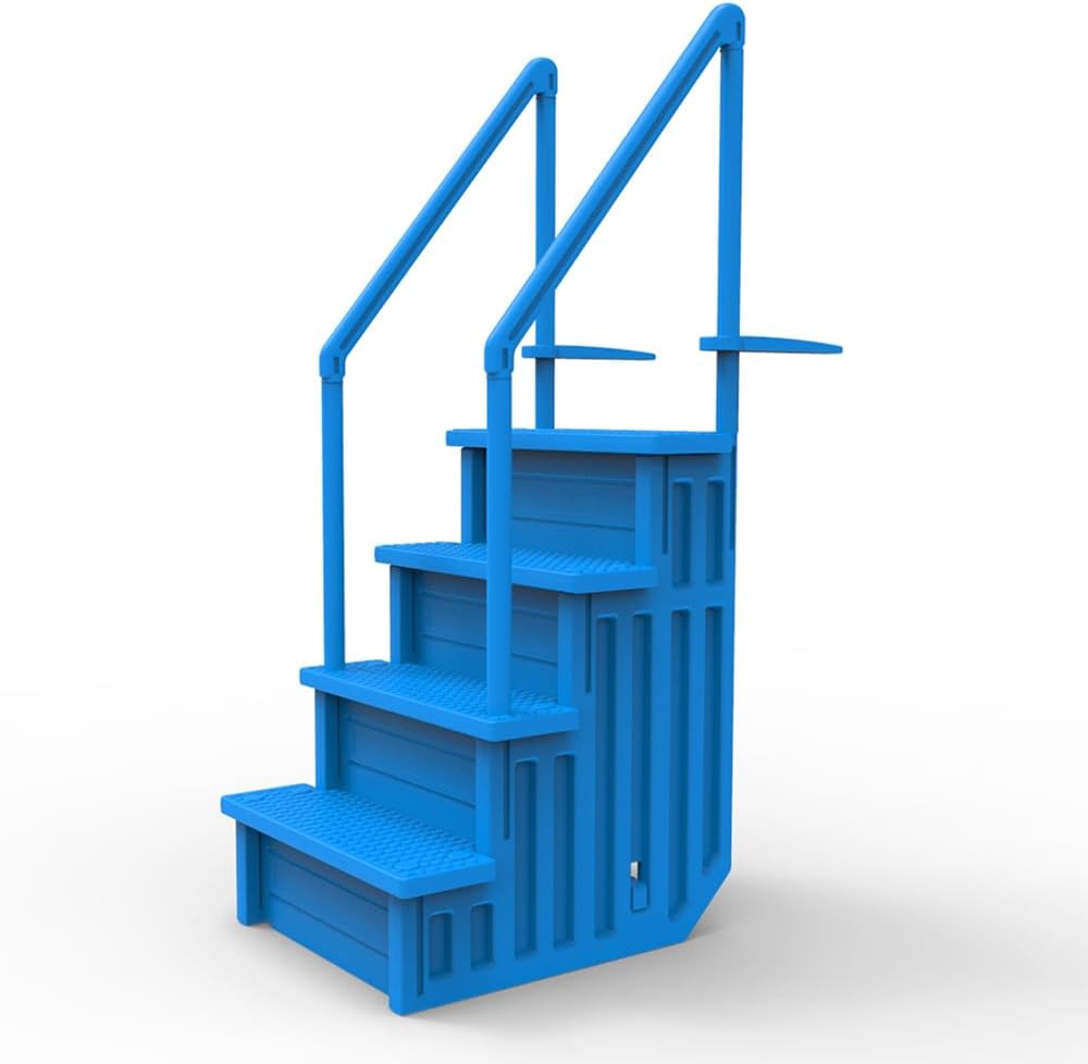 Gradini antiscivolo per piscine | Grigi | Per piscine fuori terra | Possono essere montati su ponti alti da 48" a 54" | Scale di sicurezza con portata fino a 300 libbre