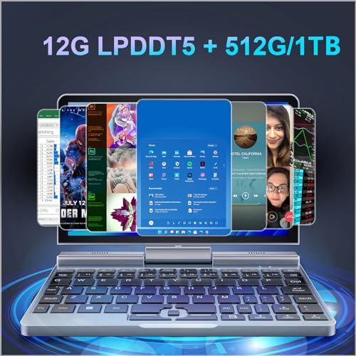 Mini computer portatile 2 in 1 da 8 pollici, con schermo tattile HD, Windows 11 Pro, piccolo computer portatile per affari e studenti, Intel N100 12 GB LPDDR5 1 TB M.2 SSD, Wi Fi 6, fotocamera BT5.2 : Informatica