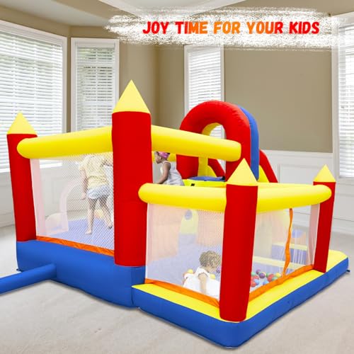 Ballsea Castello gonfiabile con ventilatore   paradiso per bambini XXL indoor con scivolo, rete di sicurezza, certificato EN71, per 3 8 anni : Amazon.it: Giochi e giocattoli