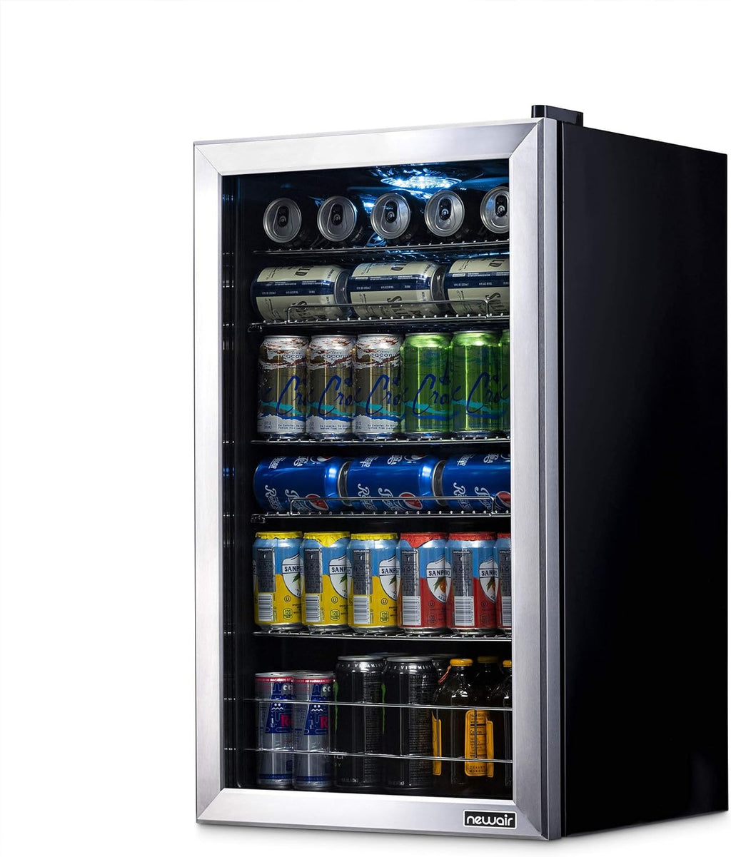 Frigorifero per bevande | 126 lattine indipendente con porta in vetro con cerniera a destra | Mini frigorifero per bevande, perfetto per birra, vino, bibite e bevande fredde