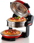 Ariete 927 Pizzeria Ariete, Forno pizza doppio, 2300 W, 2 pietre refrattarie, 2 pizze in 4 minuti, 2 termostati, Diametro 32 cm, 5 livelli di cottura, 2 pale in acciaio inox, Rosso