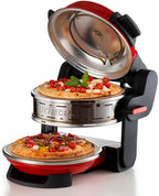 Ariete 927 Pizzeria Ariete, Forno pizza doppio, 2300 W, 2 pietre refrattarie, 2 pizze in 4 minuti, 2 termostati, Diametro 32 cm, 5 livelli di cottura, 2 pale in acciaio inox, Rosso